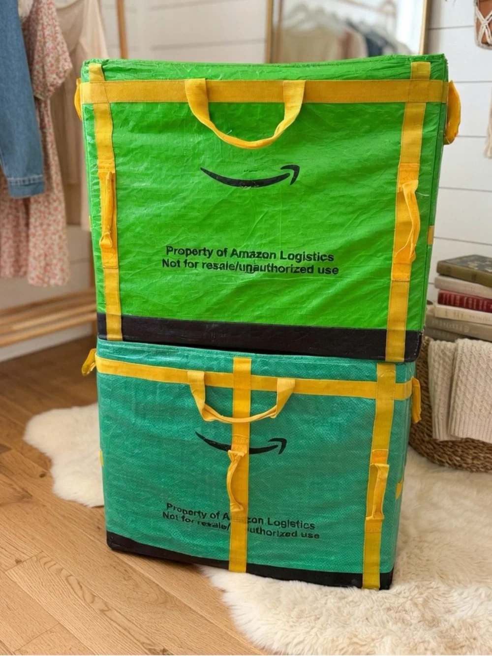 XL Amazon Courier Delivery Tote - HEAVY DUTY - 28x23x20 - Collapsible -Lime/yell